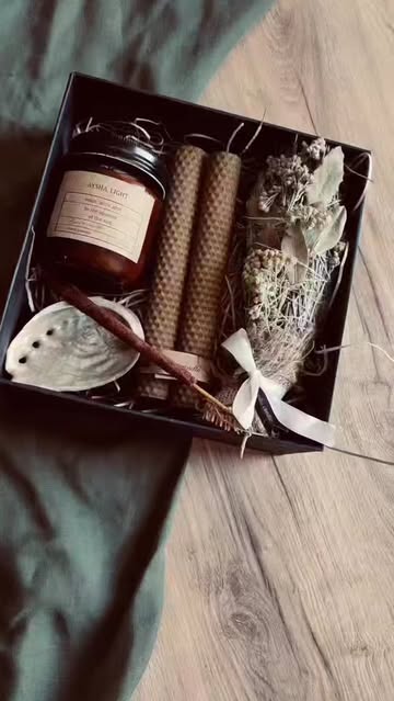 باکس هدیه شمع و اسماج، صدف و عود دستساز